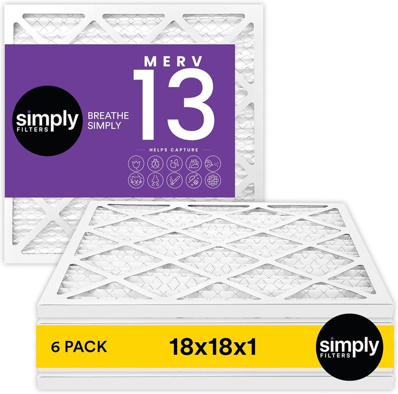 SIMPLY 18x18x1 Air Filter, MERV 13, 6 Pack, For Home AC Furnace & HVAC (Actual Size: 17.75"x17.75"x0.75") DUST, Pet, & Allergy Control - Image 1